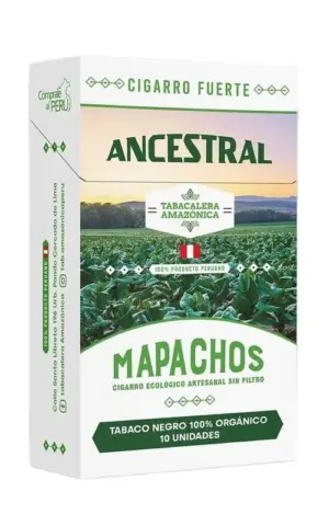 Cajetilla de Mapacho Orgánico Sin Filtro con indicación de 10 unidades