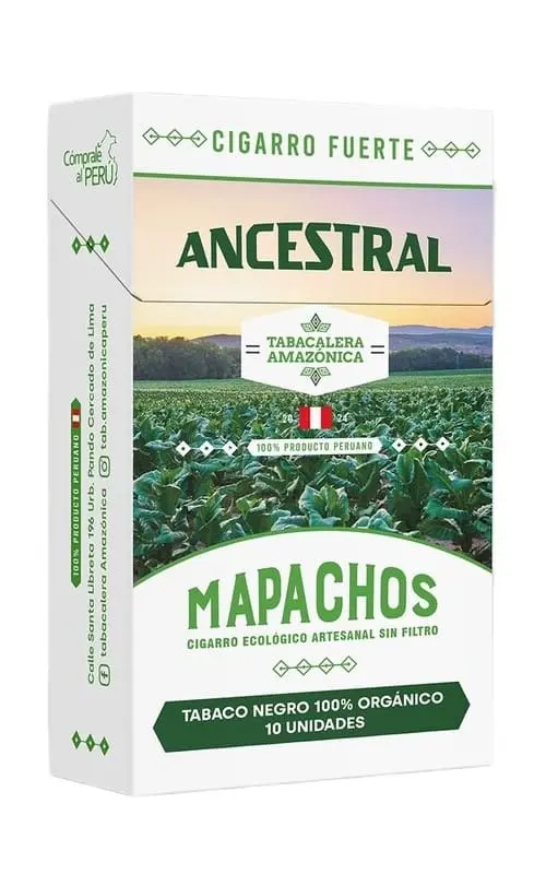 Cajetilla de Mapacho Orgánico Sin Filtro con indicación de 10 unidades